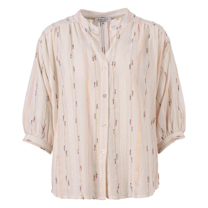 Enjoy Blouse oversized pofmouw Beige borduur